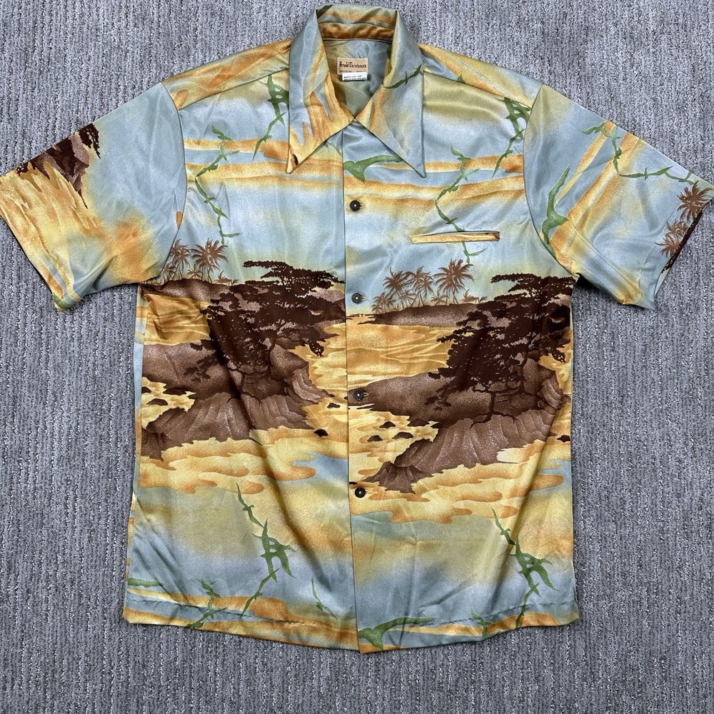 Vintage Arnold Christensen Hawaiian Shirt Mens Large‎ Oasis Birds Aloha 70s 60s